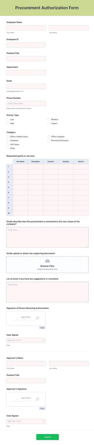 Procurement Authorization Form Template