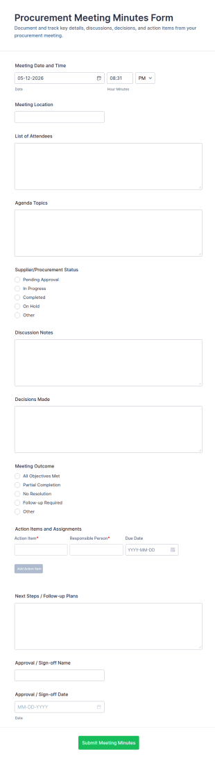 Procurement Meeting Minutes Form Template