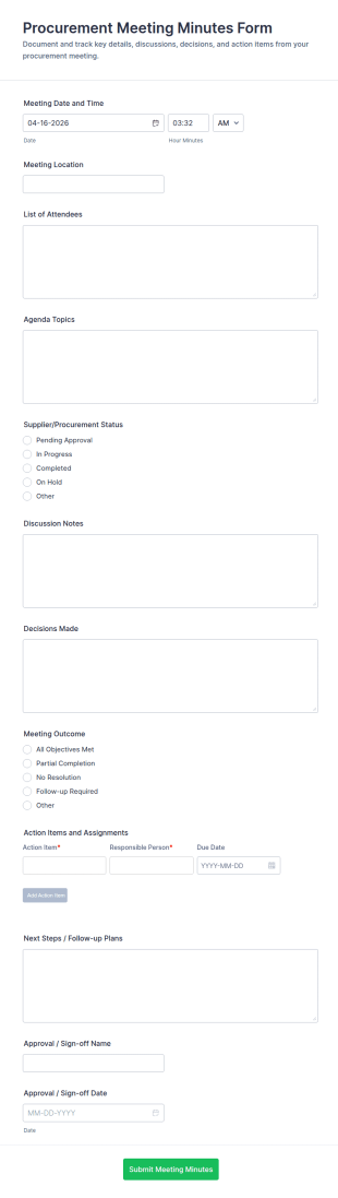 Procurement Meeting Minutes Form Template