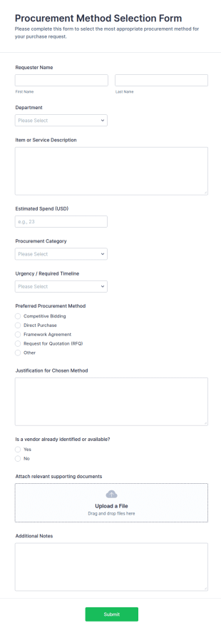Procurement Method Selection Form Template