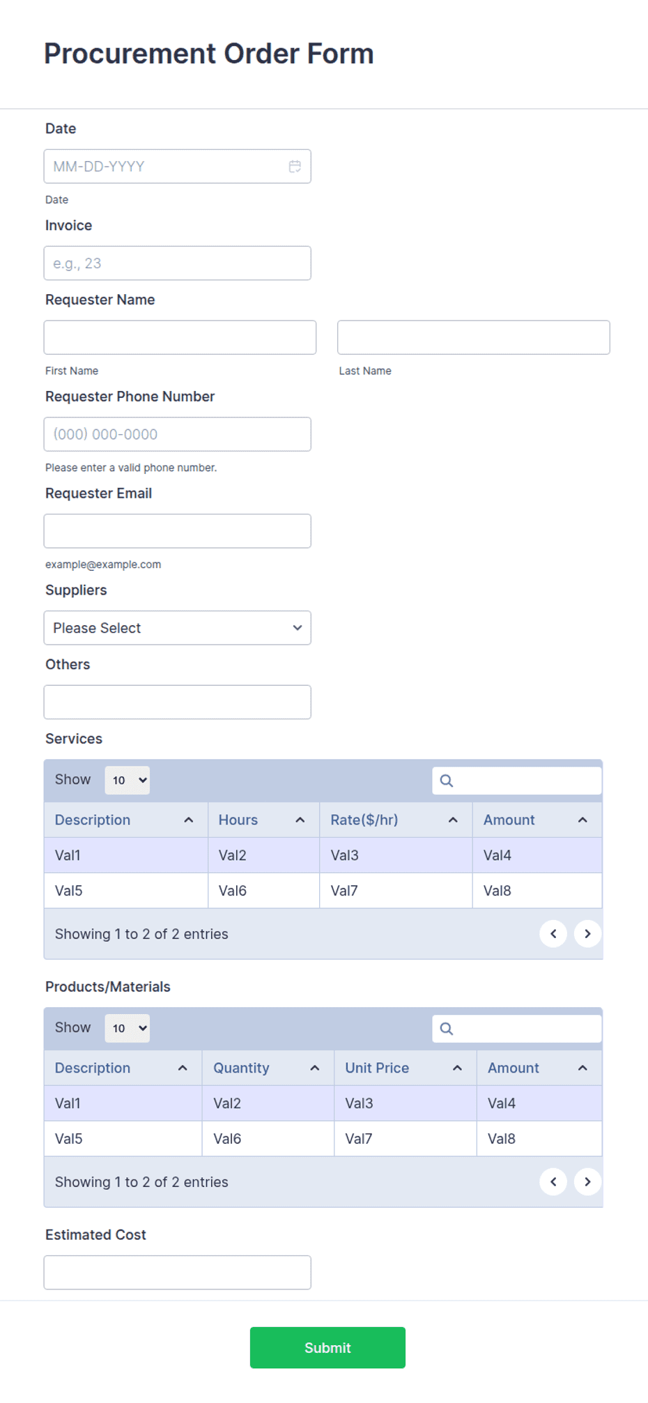 Procurement Form Template.pdf Procurement Order Form Template | Jotform