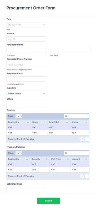 Procurement Order Form Template