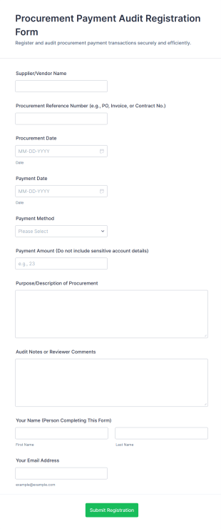 Procurement Payment Audit Registration Form Template