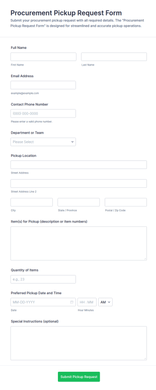 Procurement Pickup Request Form Template