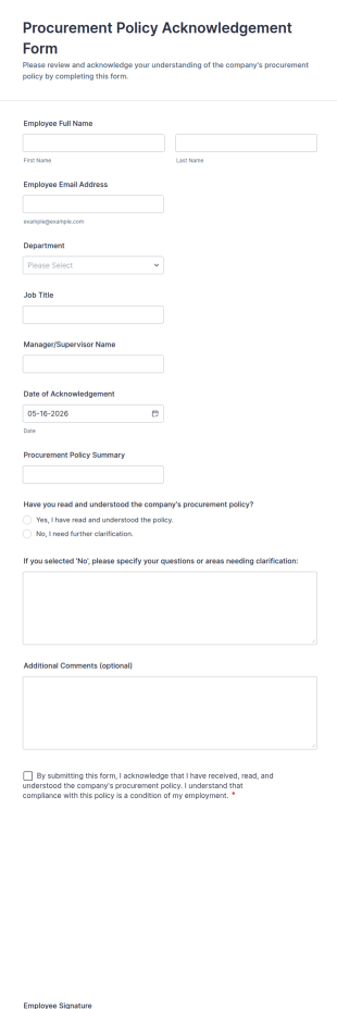 Procurement Policy Acknowledgement Form Template