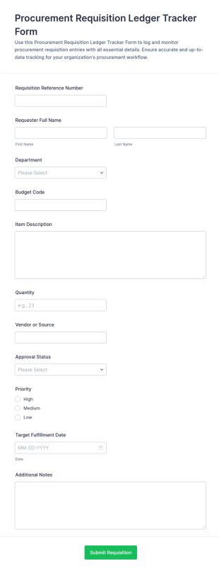 Procurement Requisition Ledger Tracker Form Template