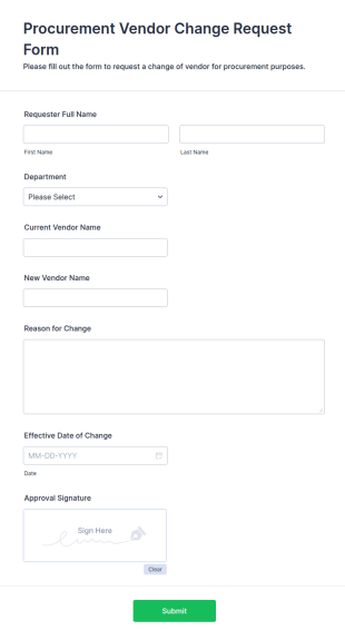 Procurement Vendor Change Request Form Template