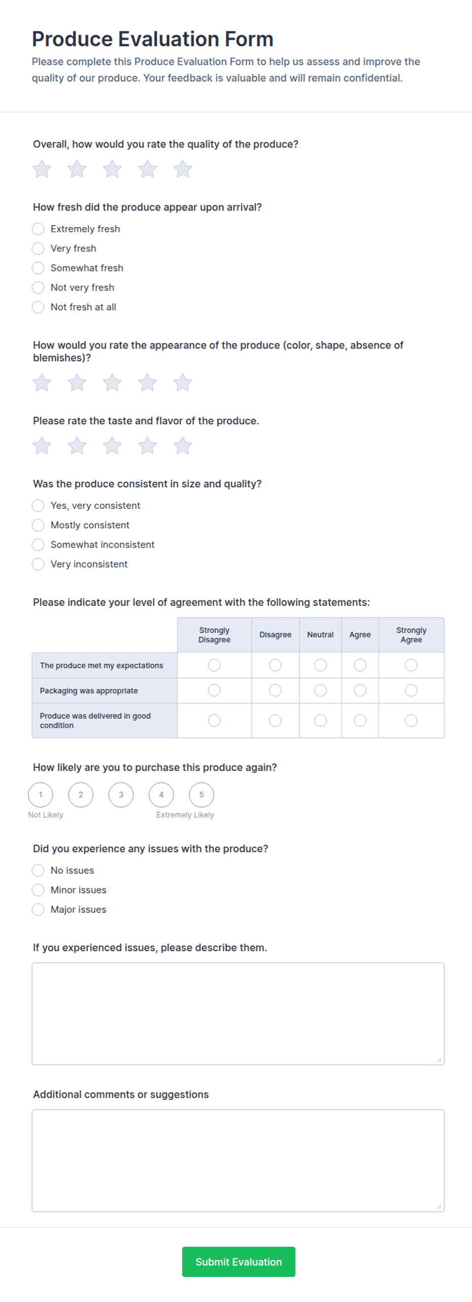 Produce Evaluation Form Template | Jotform