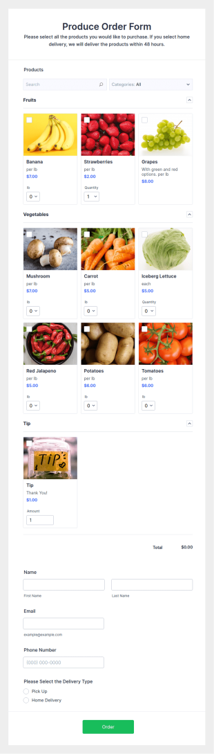 Produce Order Form Template