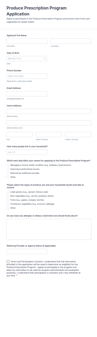 Produce Prescription Program Application Form Template