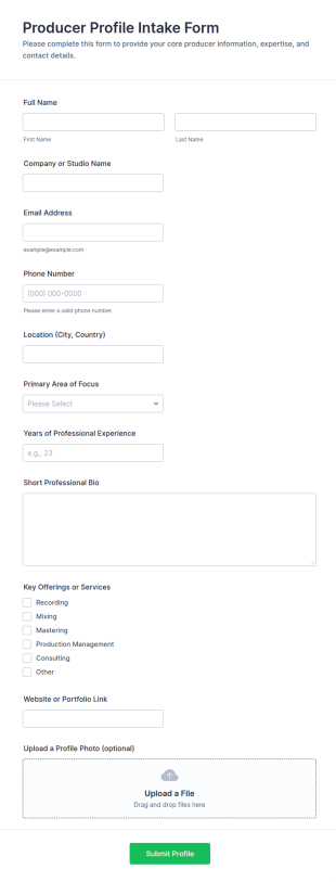 Producer Profile Intake Form Template