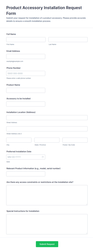 Product Accessory Installation Request Form Template