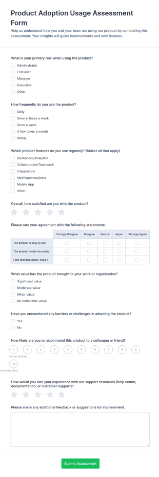 Product Adoption Usage Assessment Form Template