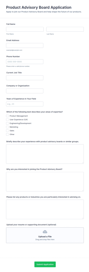 Product Advisory Board Application Form Template