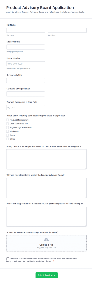 Product Advisory Board Application Form Template