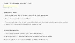 Product Aging Monitoring Form Template
