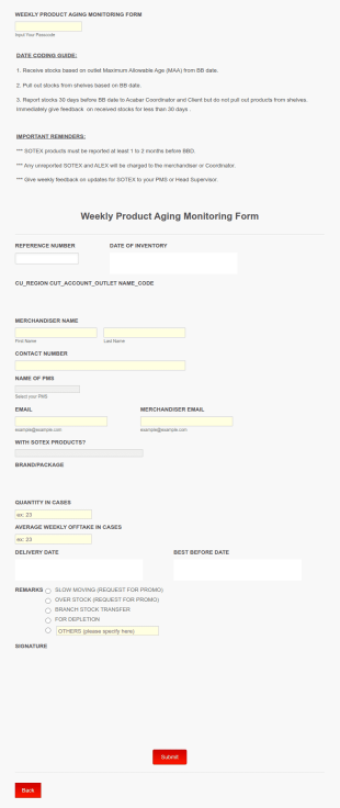 Product Aging Monitoring Form Template