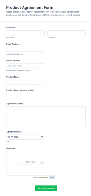 Product Agreement Form Template
