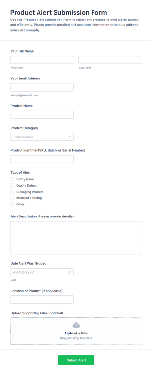 Product Alert Submission Form Template
