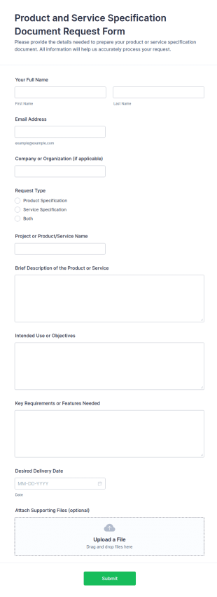 Product And Service Specification Document Request Form Template