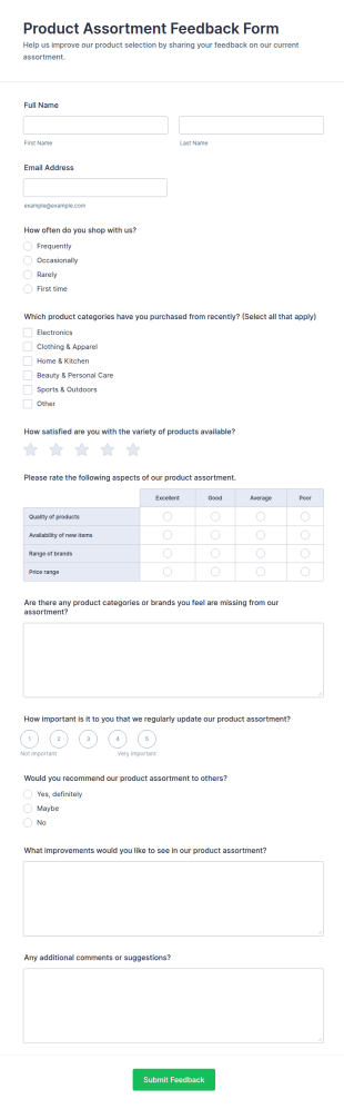 Product Assortment Feedback Form Template