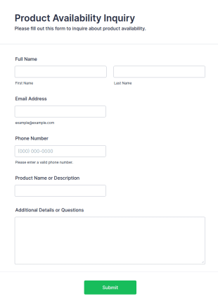 Product Availability Inquiry Contact Form Template