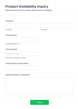 Product Availability Inquiry Contact Form Template