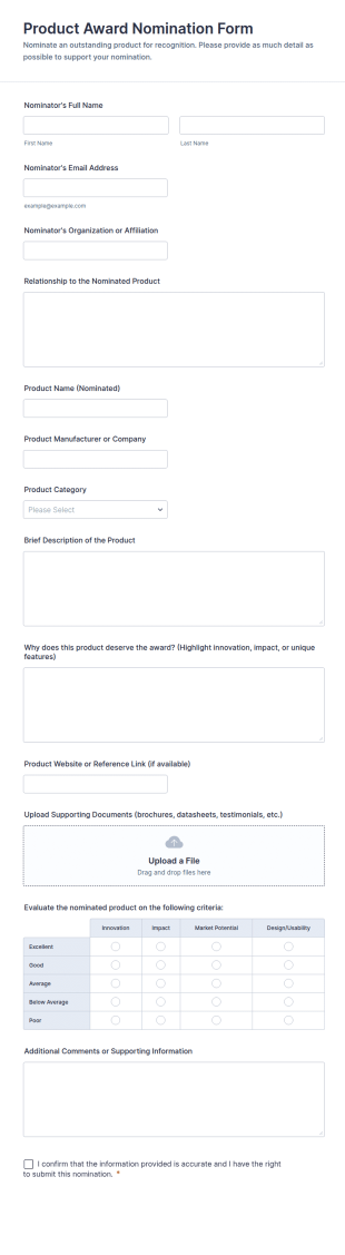 Product Award Nomination Form Template
