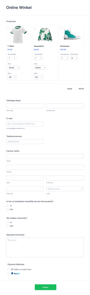 Product Bestelformulier Form Template