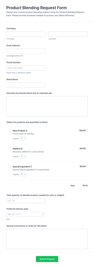 Product Blending Request Form Template