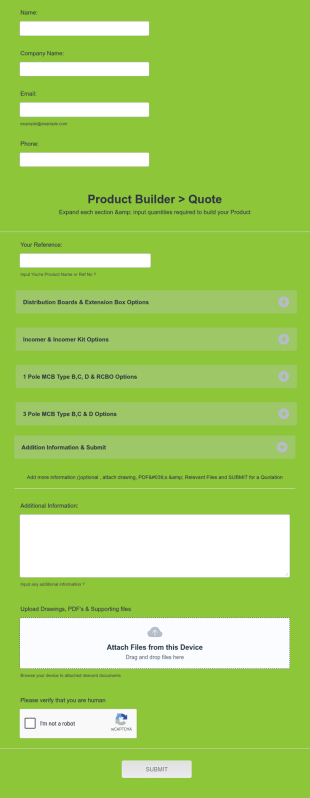 PRODUCT BUILDER And QUOTE Form Template