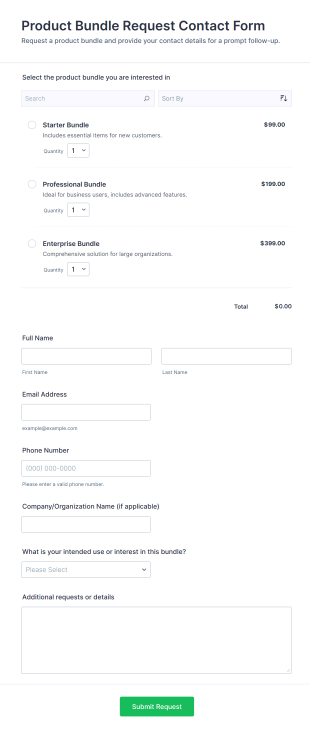 Product Bundle Request Contact Form Template