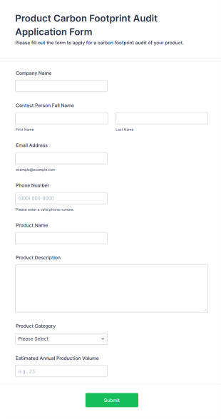 Product Carbon Footprint Audit Application Form Template
