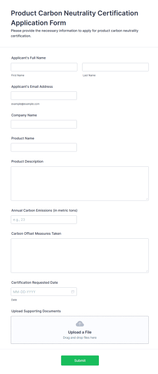 Product Carbon Neutrality Certification Application Form Template
