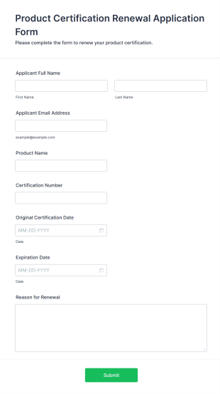Product Certification Renewal Application Form Template
