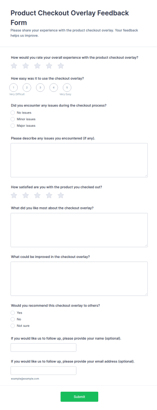 Product Checkout Overlay Feedback Form Template