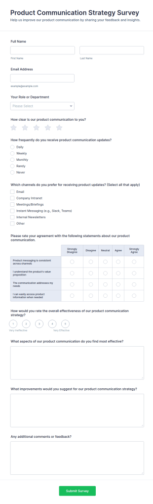 Product Communication Strategy Survey Form Template