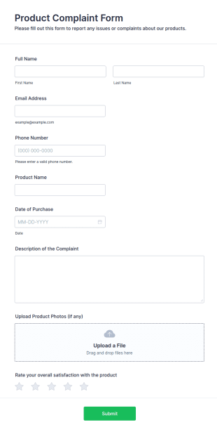 Product Complaint Form Template