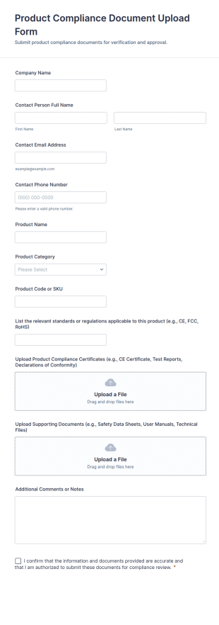 Product Compliance Document Upload Form Template