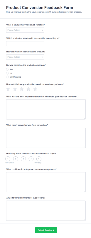 Product Conversion Feedback Form Template