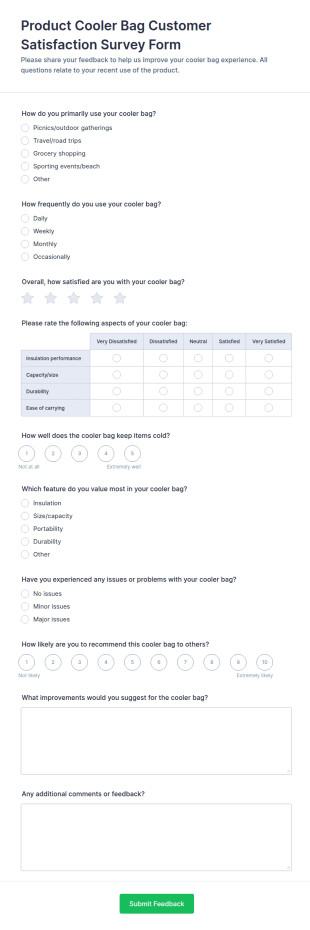 Product Cooler Bag Customer Satisfaction Survey Form Template