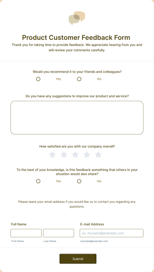 Product Customer Feedback Form  Form Template