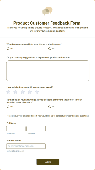 Product Customer Feedback Form Form Template