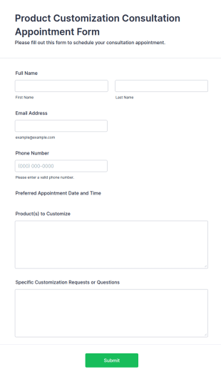 Product Customization Consultation Appointment Form Template