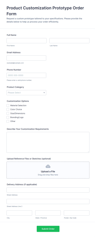 Product Customization Prototype Order Form Template
