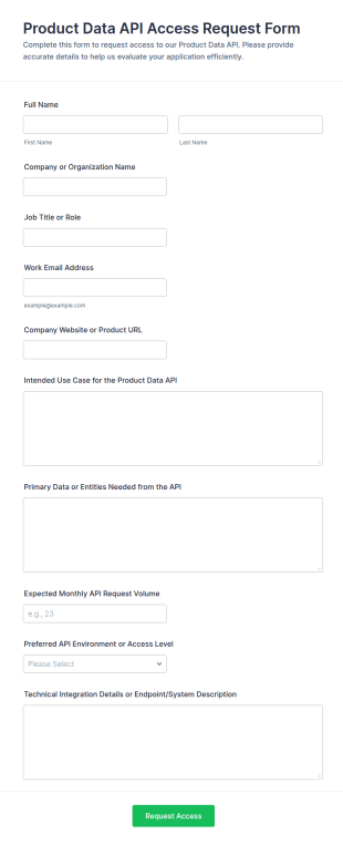 Product Data API Access Request Form Template