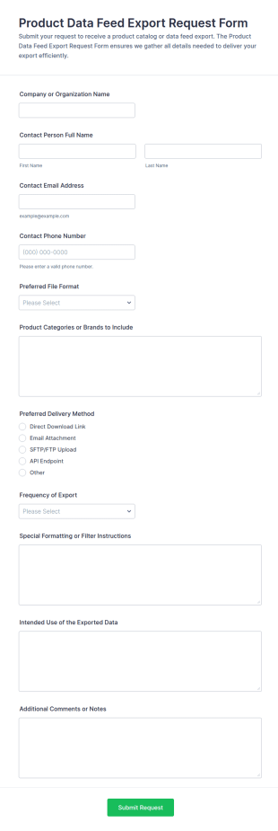 Product Data Feed Export Request Form Template