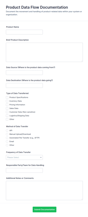 Product Data Flow Documentation Form Template
