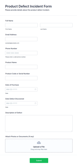 Product Defect Incident Form Template