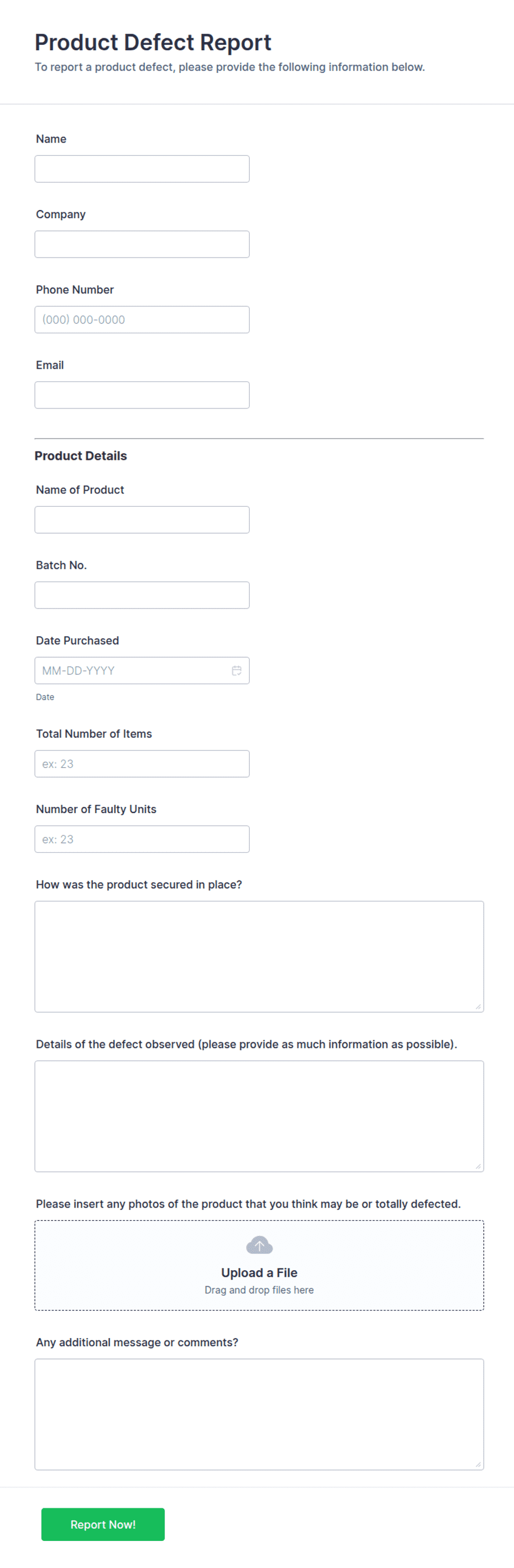 Product Defect Report Form Template | Jotform